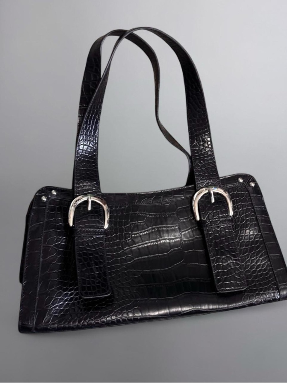 Y2K Black Croc Faux-Leather Shoulder Bag Purse